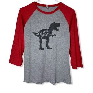 Live & Tell Baseball Red Gray Mama Saurus T-shirt